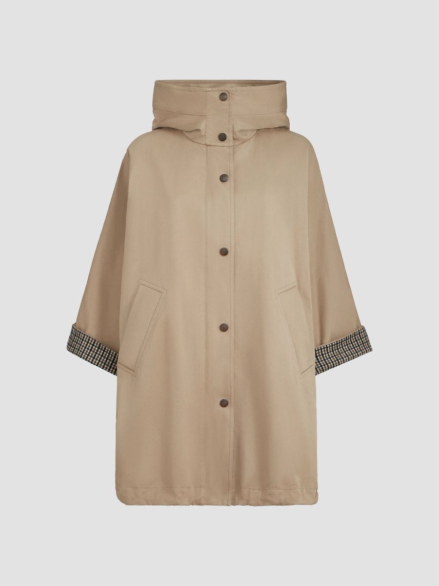 Brunello Cucinelli Women's Cotton and Linen Twill Hooded Outerwear Jacket with Monili - Camel - Size 12