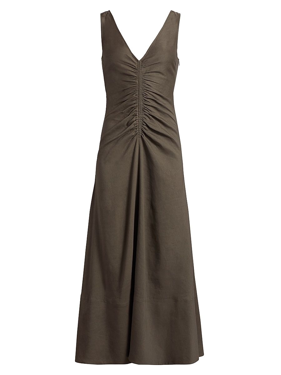 Women's Remi Ruched V-Neck Midi Dress - Fatigue - Size 10