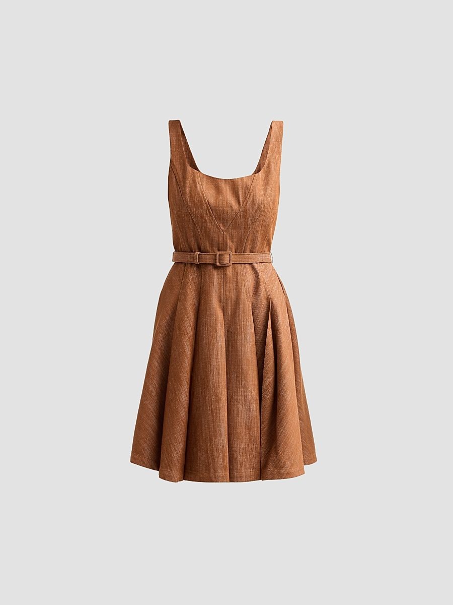 Women's Denim Belted Dress - Brown - Size 6