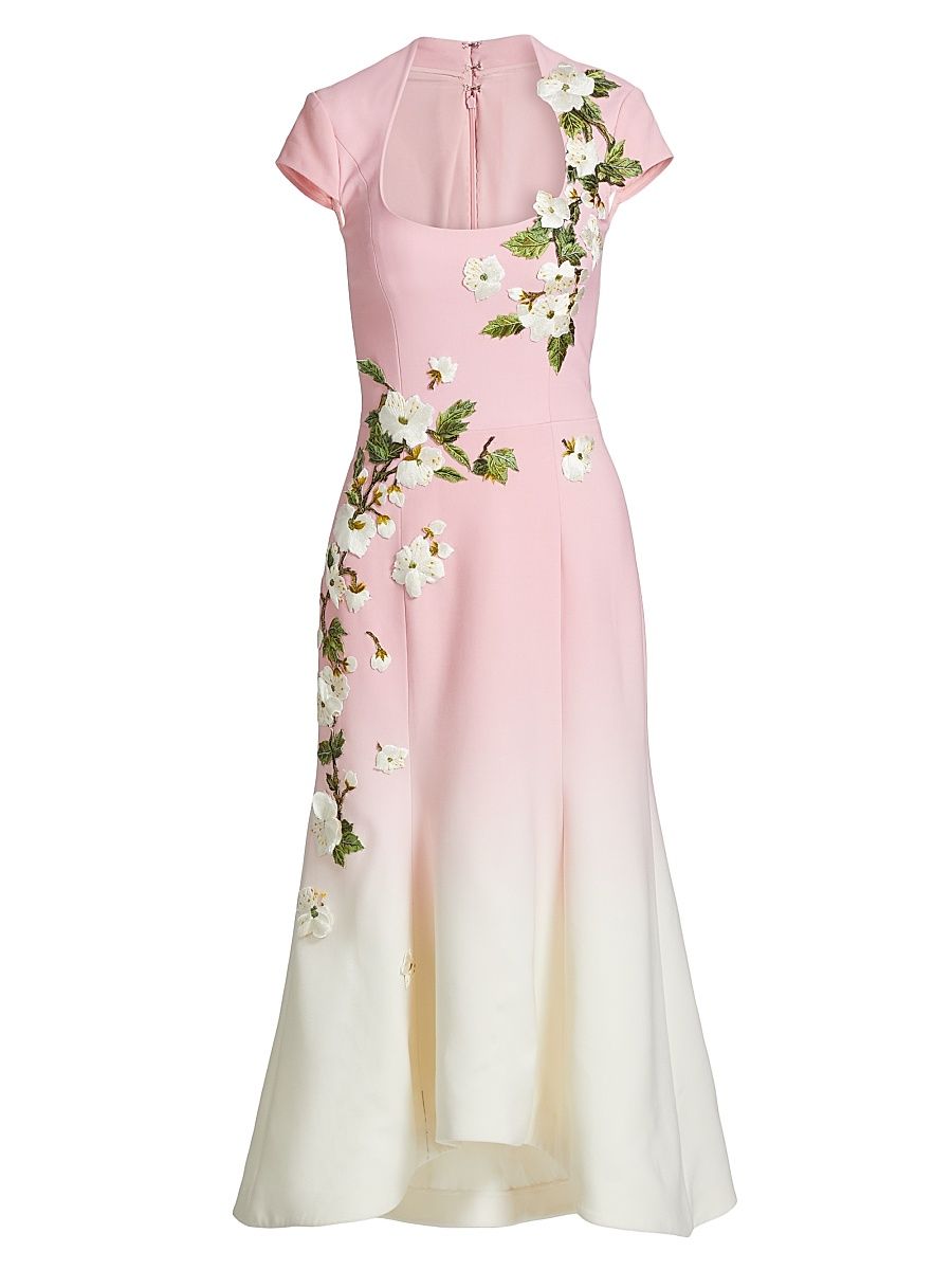 Women's Cherry Blossom Embroidered Ombré Dress - Pink Ivory - Size 6