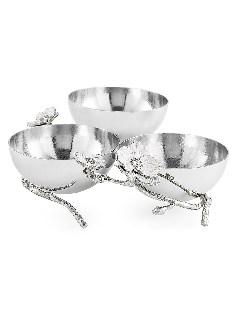 Silver Orchid Triple Bowl