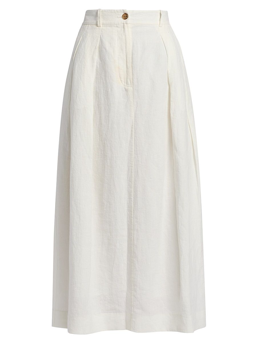 Women's Annabel Linen Midi-Skirt - Ivory - Size XL