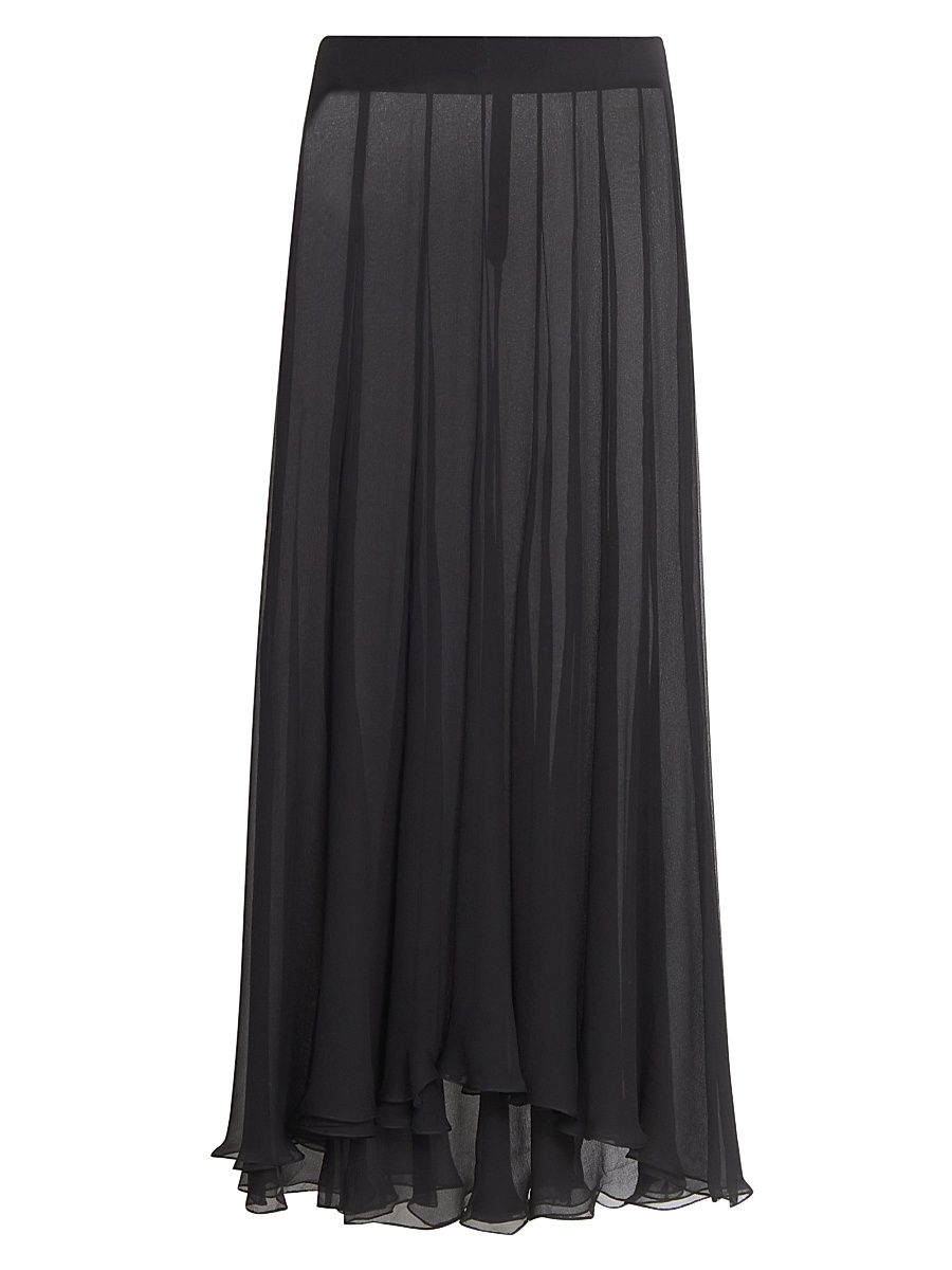 Women's Pleated Sheer Silk Maxi Skirt - Black - Size 8