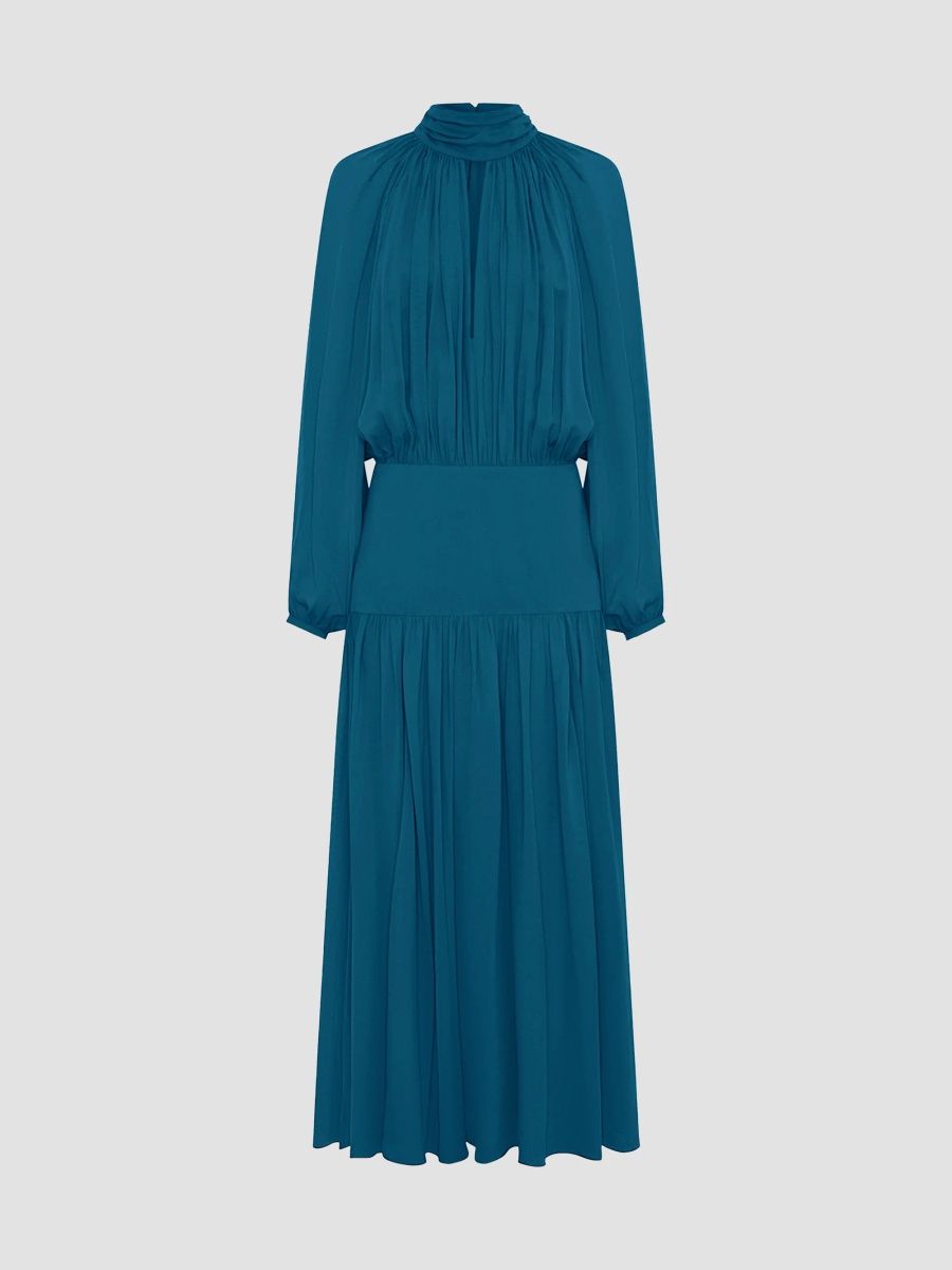 Nicholas the Label Women's Aneta Gathered Georgette Maxi Dress - Petrol - Size 12