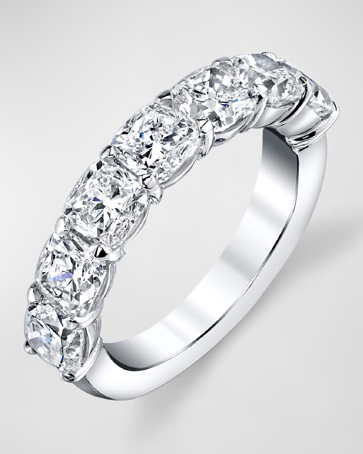 Platinum 7 Stone Band with Emerald Cut Diamonds