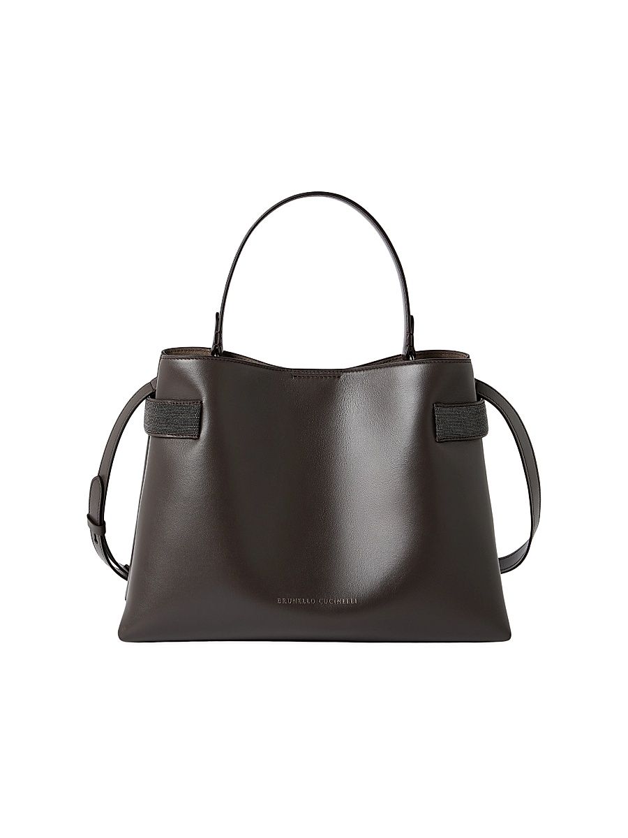 Women's Essence Top Handle Bag in Calfskin with Precious Bands - Rust Brown