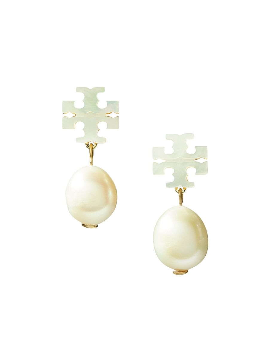 Women's Kira 18K-Gold-Plated, Mother-Of-Pearl & Cultured Pearl Logo Drop Earrings - Tory Gold Mother Of Pearl