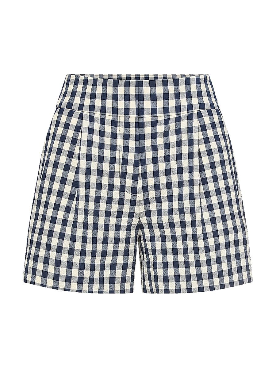 Women's Haina Gingham Stretch-Cotton High-Rise Shorts - Navy Dove - Size 16