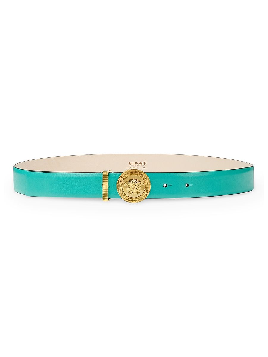 Women's Medusa Medallion Leather Belt - Turquoise - Size Medium