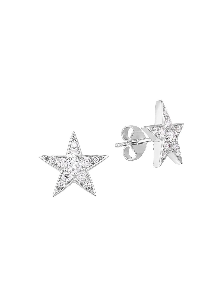Women's Tiny Treasures 18K White Gold & Diamond Star Earrings - White Gold