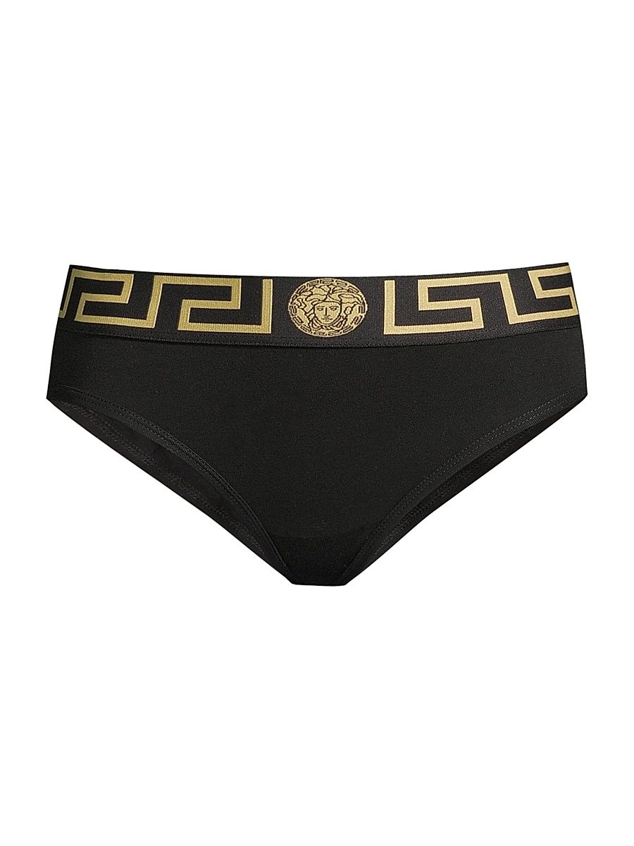 Women's Greek Key Bikini-Cut Panty - Black - Size Small