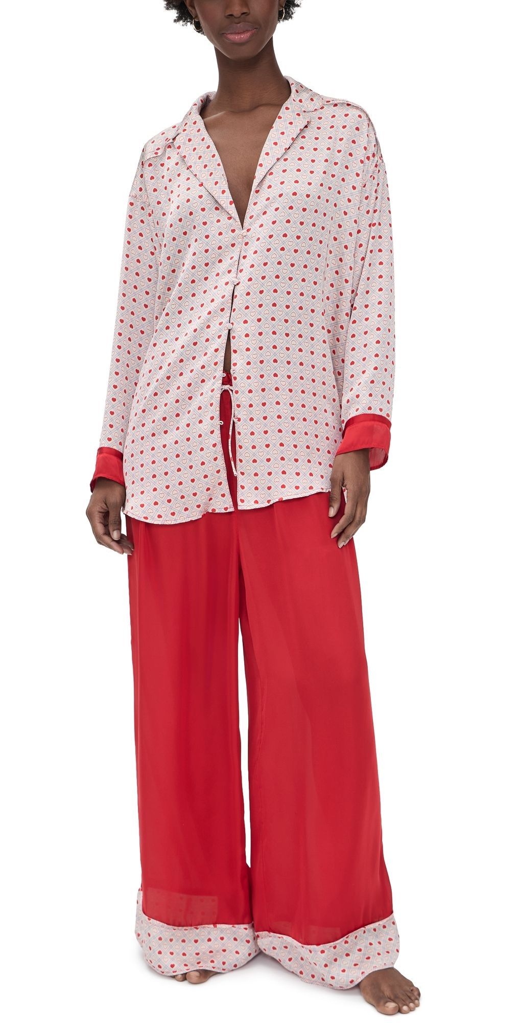 Free People Dreamy Days Pajama Set Heart Print XS