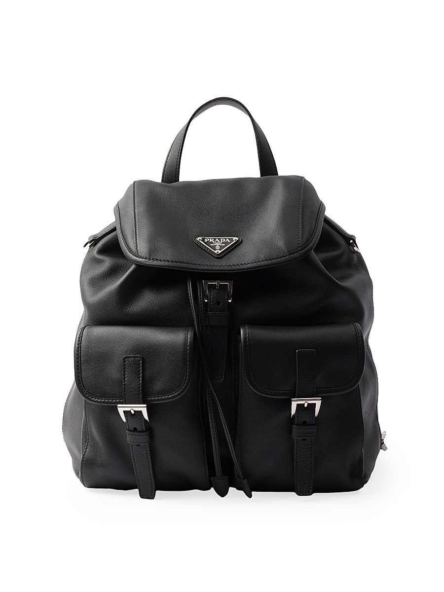 Women's Medium Leather Backpack - Black