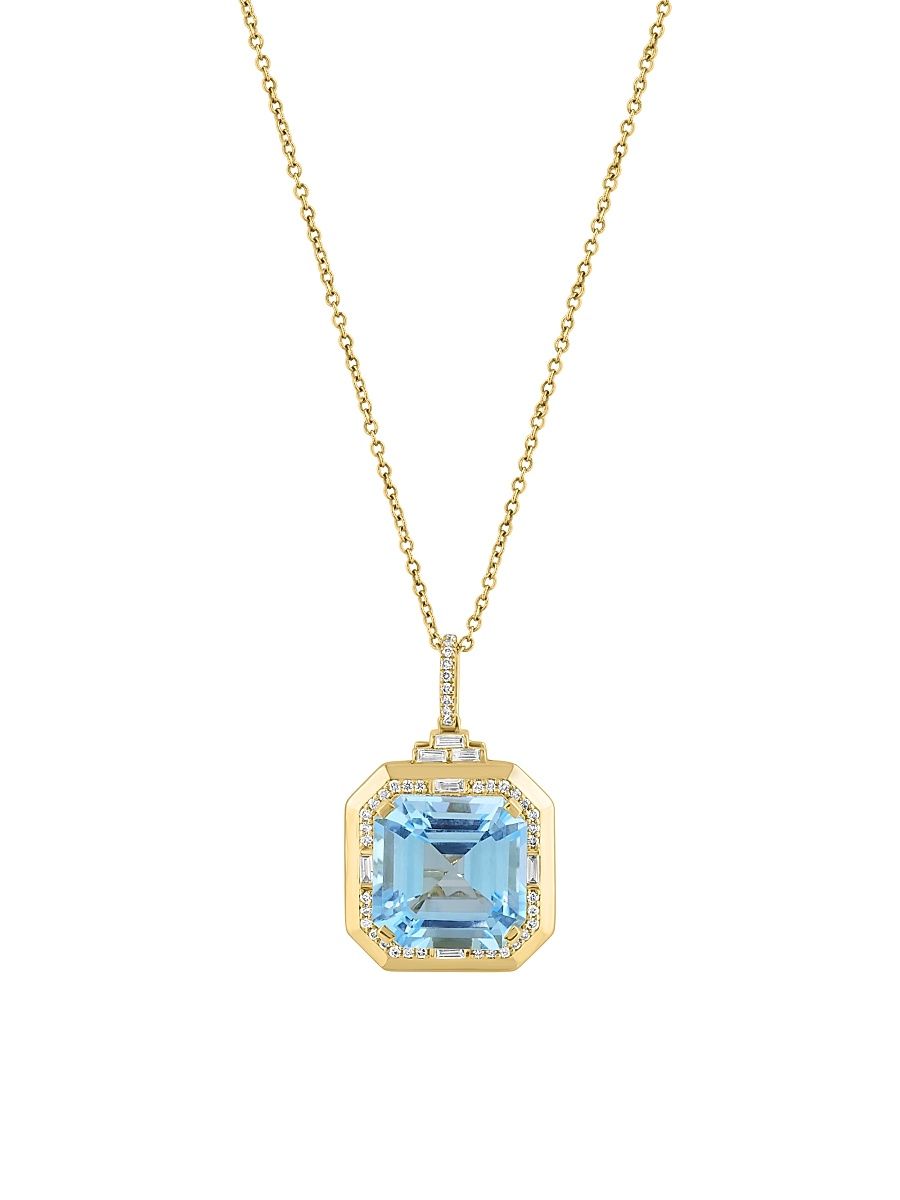 Women's 14K Yellow Gold, Blue Topaz & 0.27 TCW Diamond Pendant Necklace - Yellow Gold