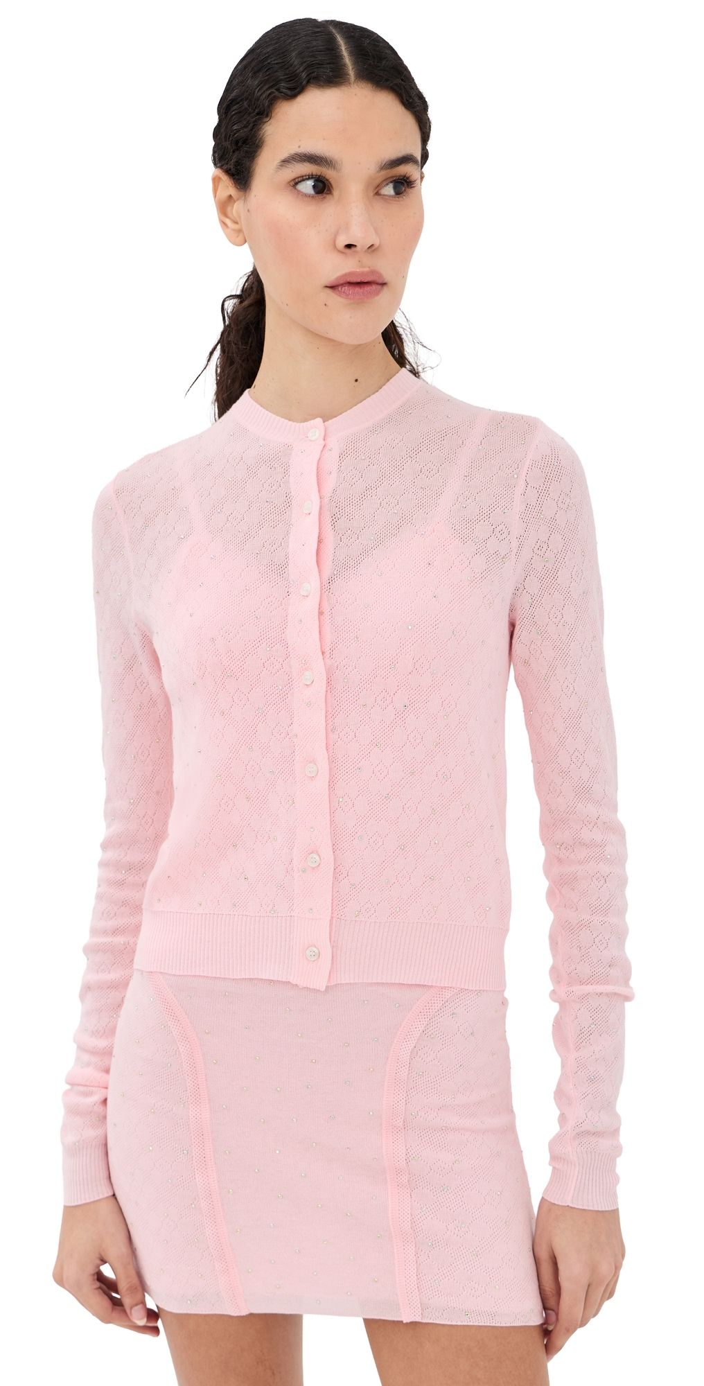 AREA Girly Rib Knit Cardigan Pastel Pink L