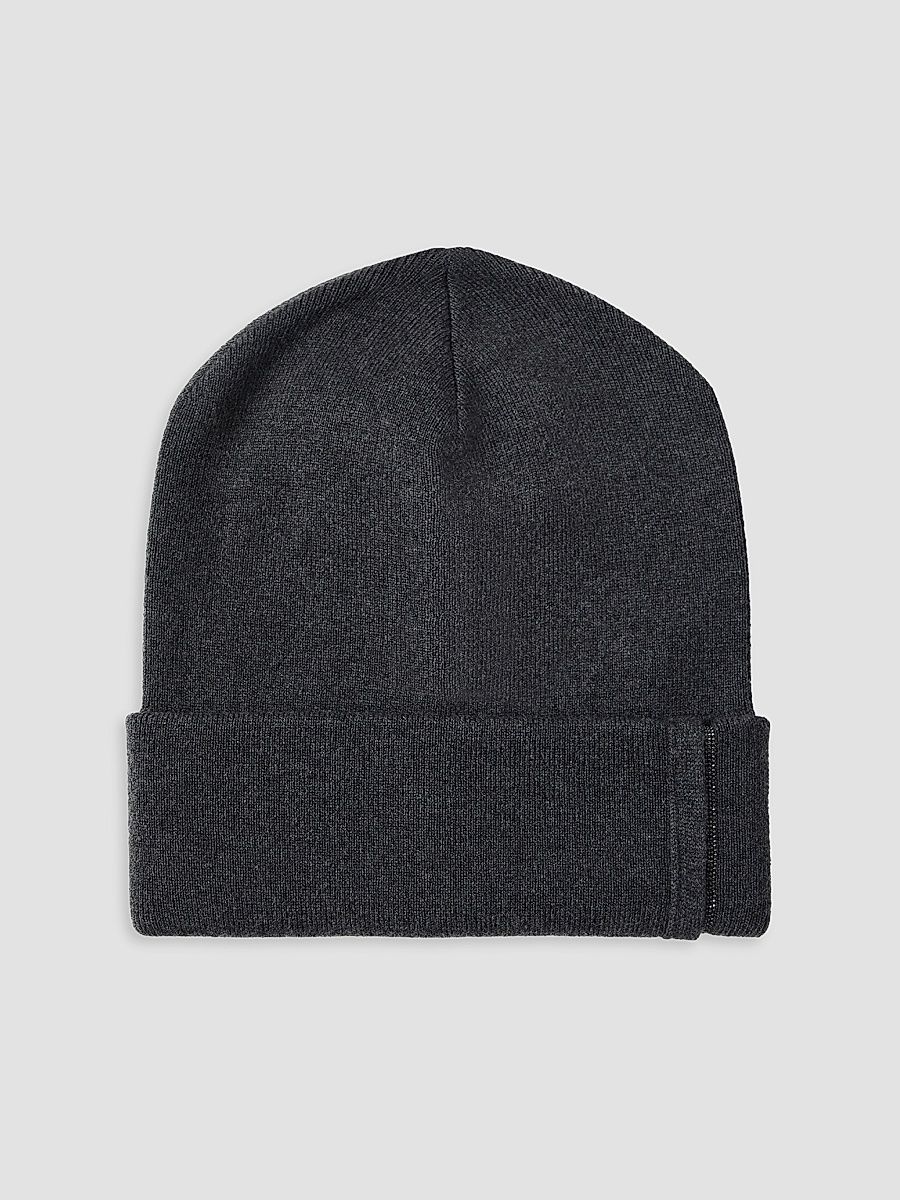 Women's Cashmere Rib Knit Beanie with Monili - Lignite Grey - Size Large