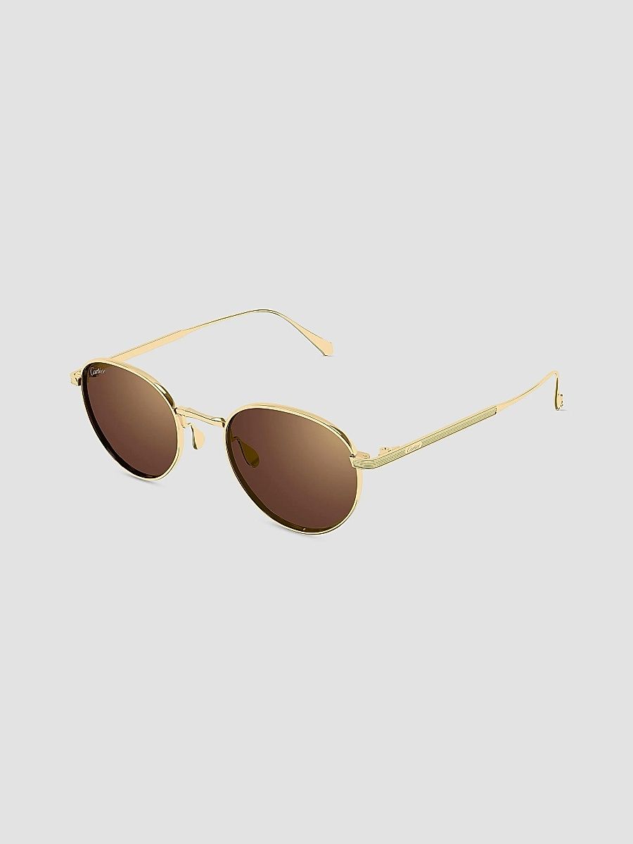 Men's C de Cartier 51MM 24K-Gold-Plated Titanium Round Sunglasses - Gold Brown