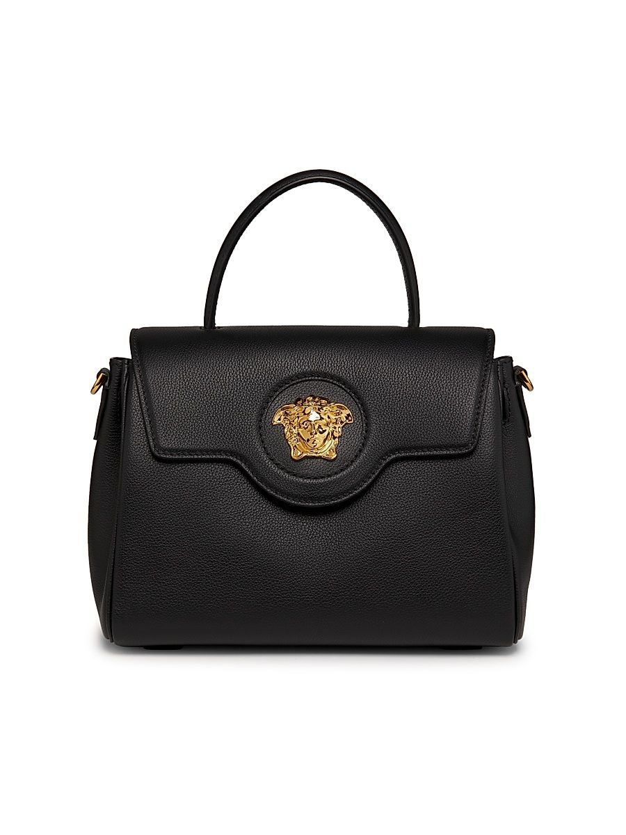 Women's Medium La Medusa Leather Top Handle Bag - Black Gold