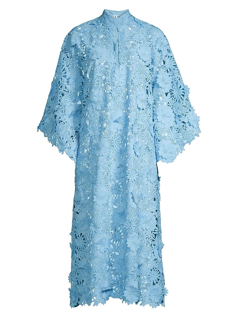 Women's Floral-Lace Caftan Midi-Dress - Sky Blue