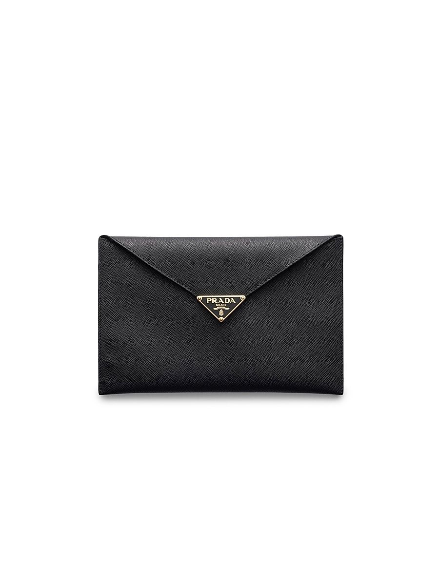 Women's Saffiano Leather Envelope Clutch - Dark Red