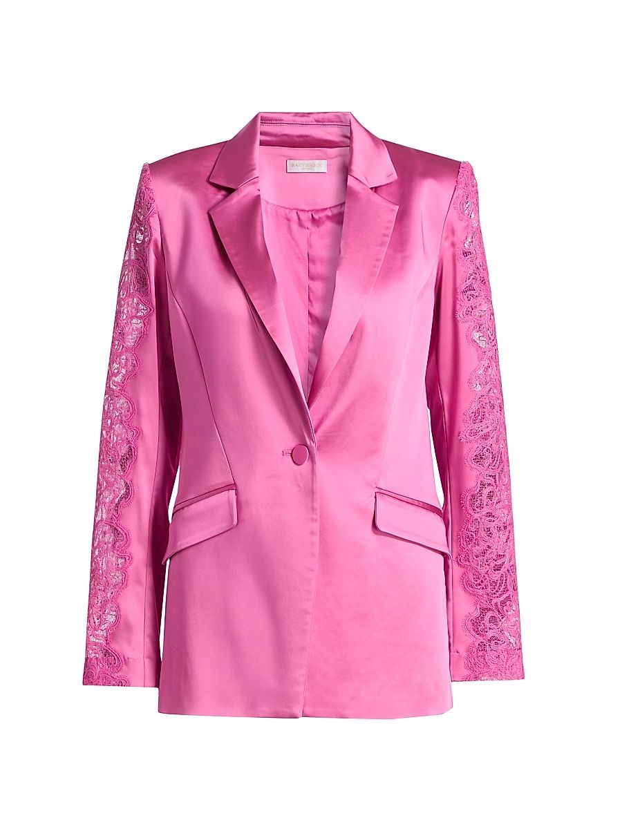 Women's Foxi Sheer Lace-Embellished Satin Blazer - Pink Garnet - Size 12