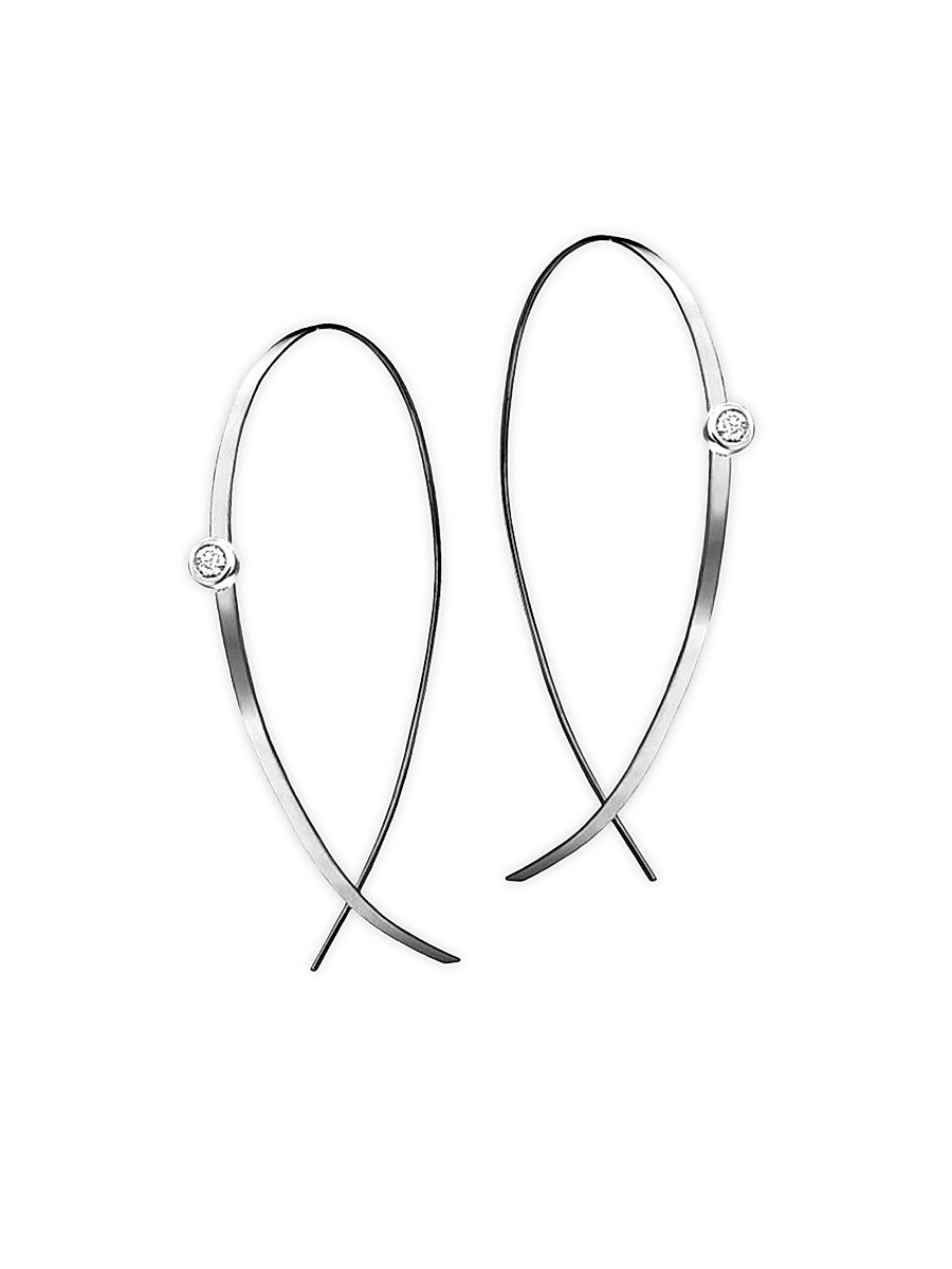 Women's Diamond & 14K White Gold Hoop Earrings - White Gold