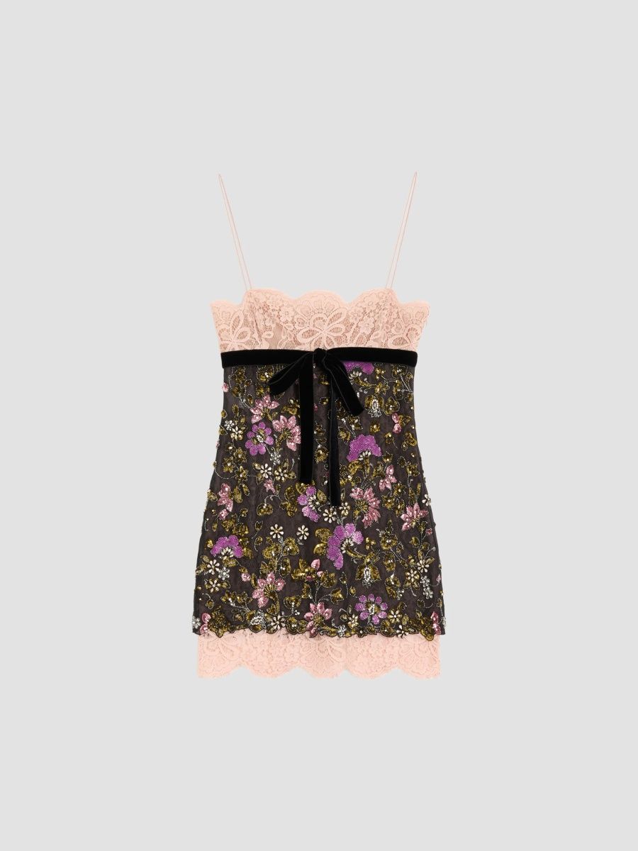 Valentino Women's Short Embroidered Organza Dress - Black Multi - Size 6