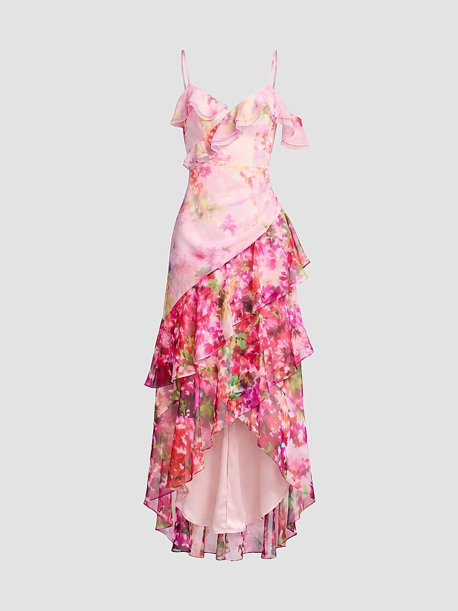 Women's Lumi Ruffled Floral High-Low Dress - Blush Multi - Size XXL
