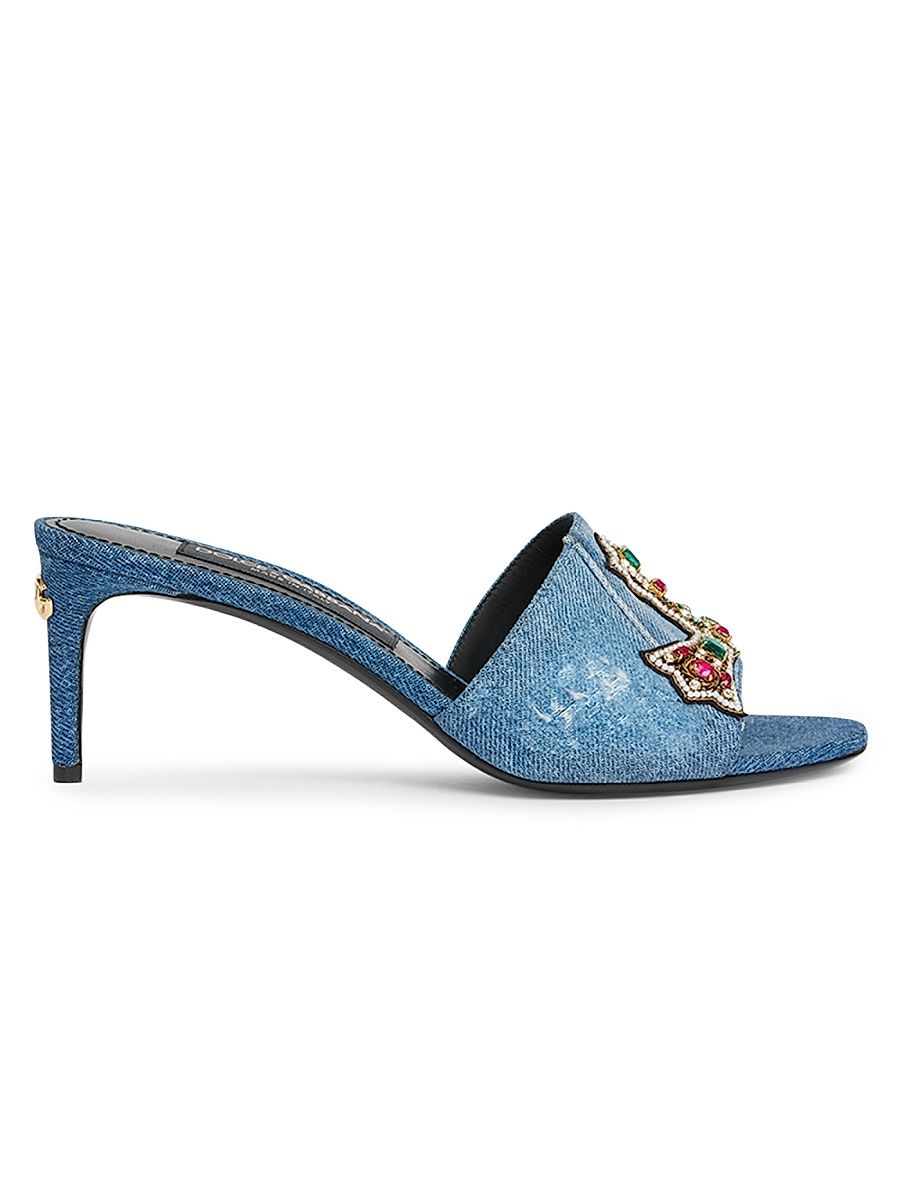 Women's 60MM Crystal-Embellished Denim Mules - Blue - Size 9.5