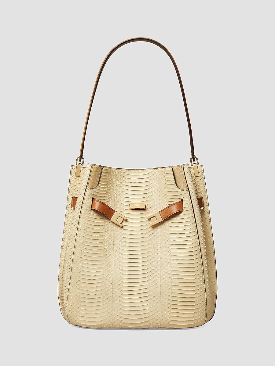 Tory Burch Women's Lee Radziwill Snake-Embossed Leather Bucket Bag - Butter