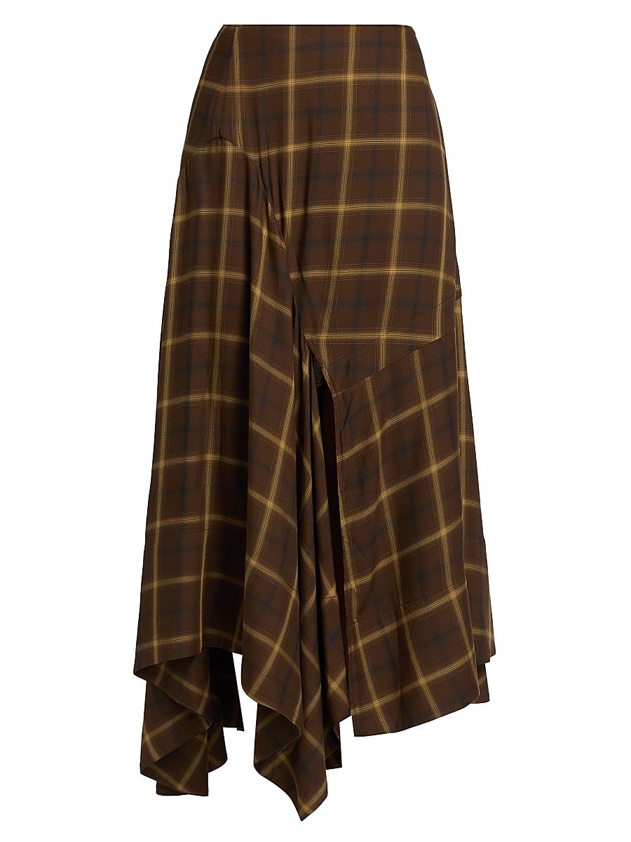 Women's Check Plaid Bias Maxi Skirt - Chocolate - Size 0