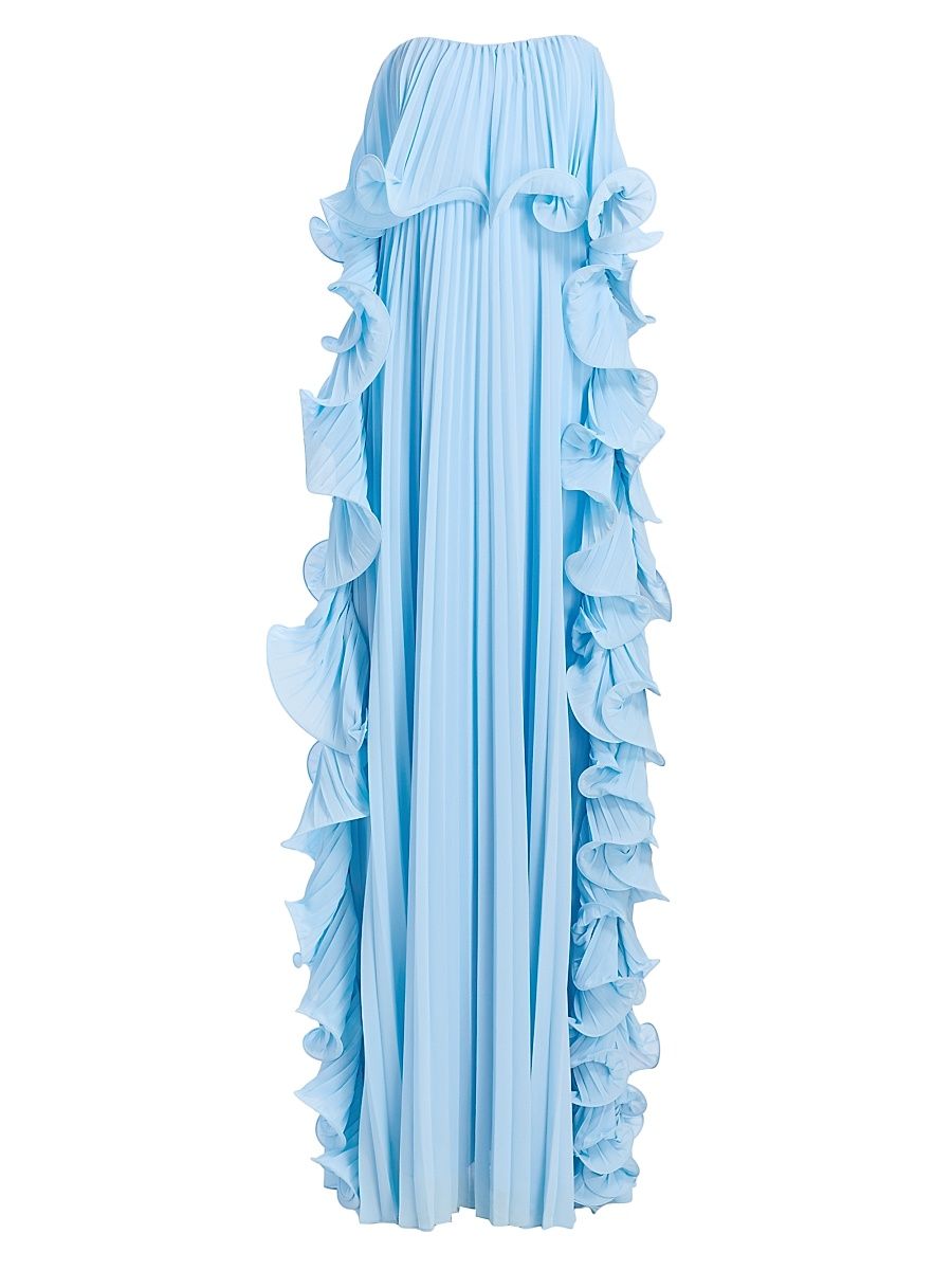 Women's Soft Pleated Frill Strapless Gown - Pale Blue - Size 16
