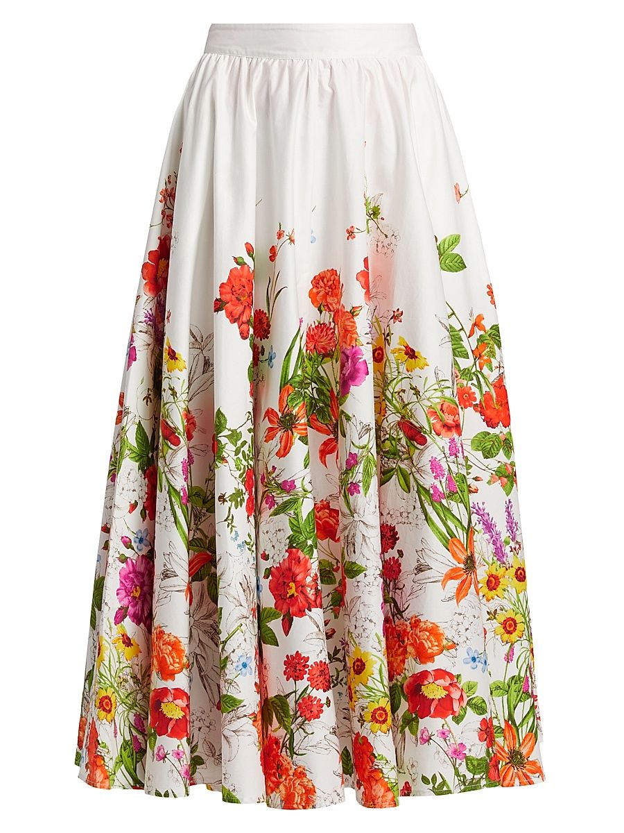 Women's The Juliana Sky Jardin Floral Cotton Poplin Midi-Skirt - Sky Jardin Print - Size 16