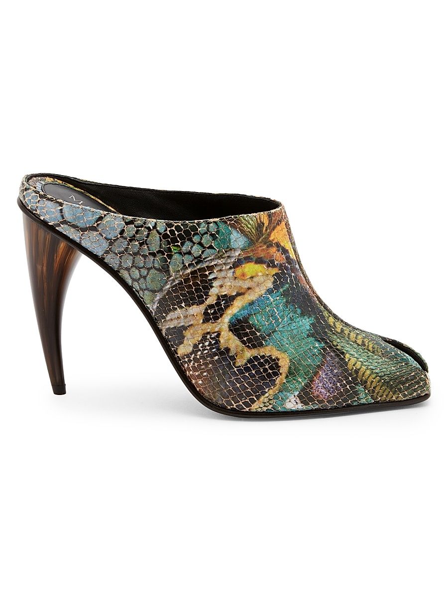 Women's Horn 105MM Embossed-Leather Peep Toe Mules - Size 9