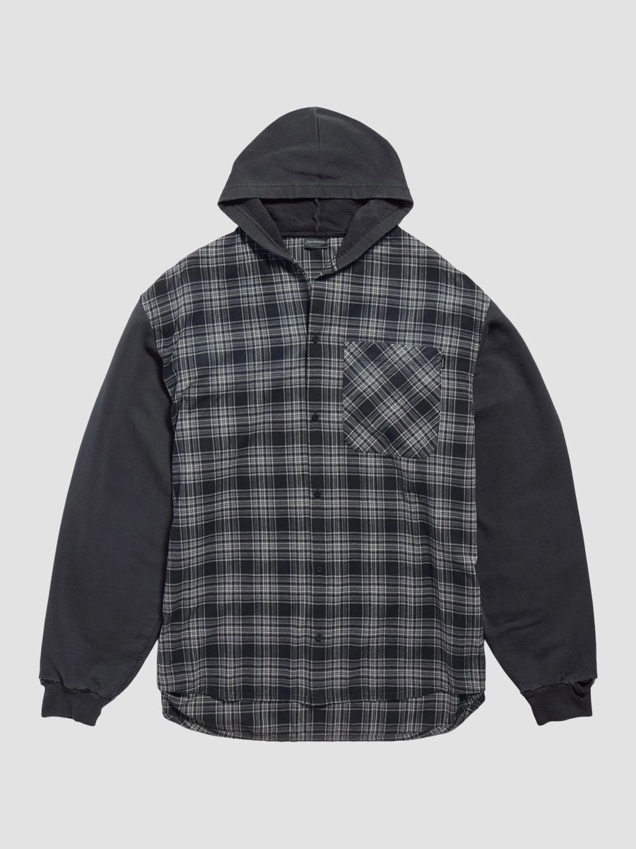 Balenciaga Men's Hooded Hybrid Shirt - Grey - Size Small