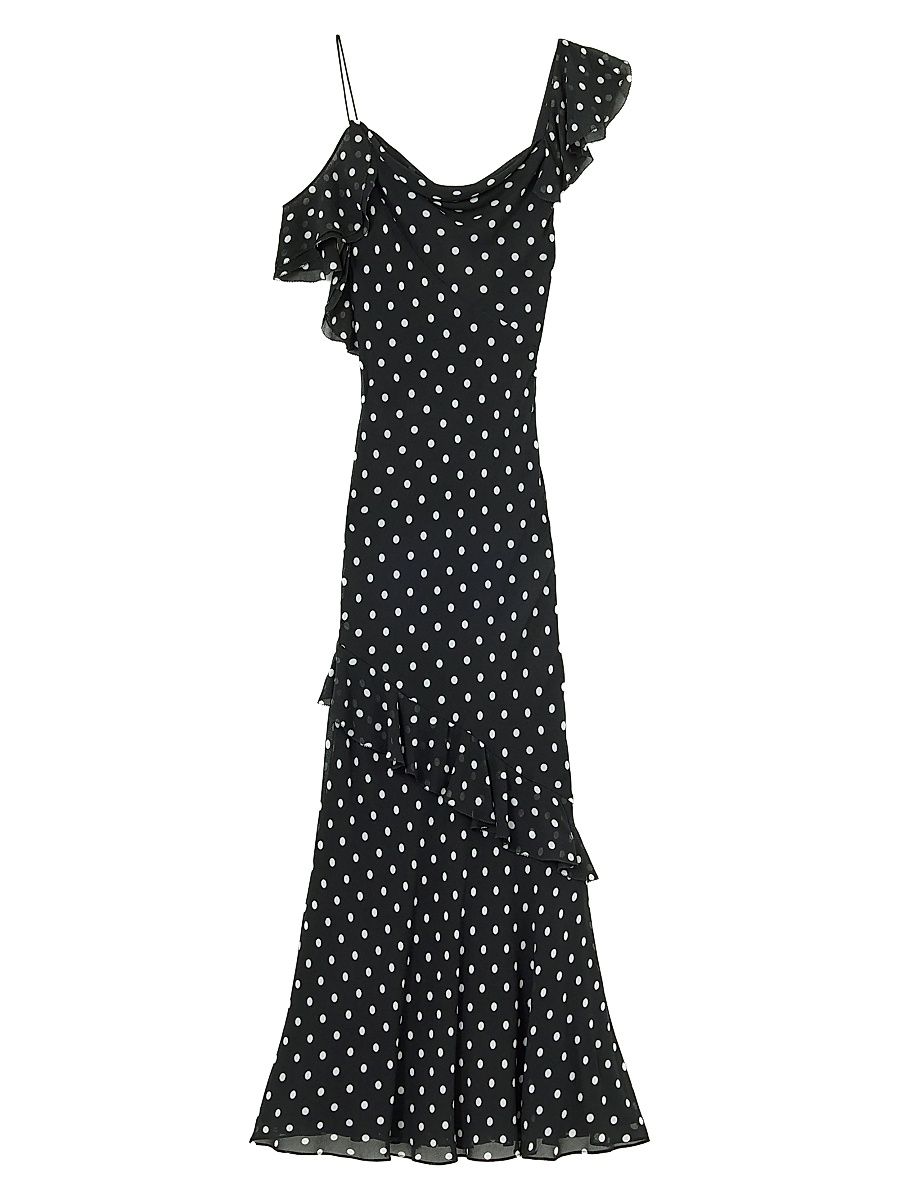 Women's Polka Dot Georgette Maxi Dress - Black - Size 0
