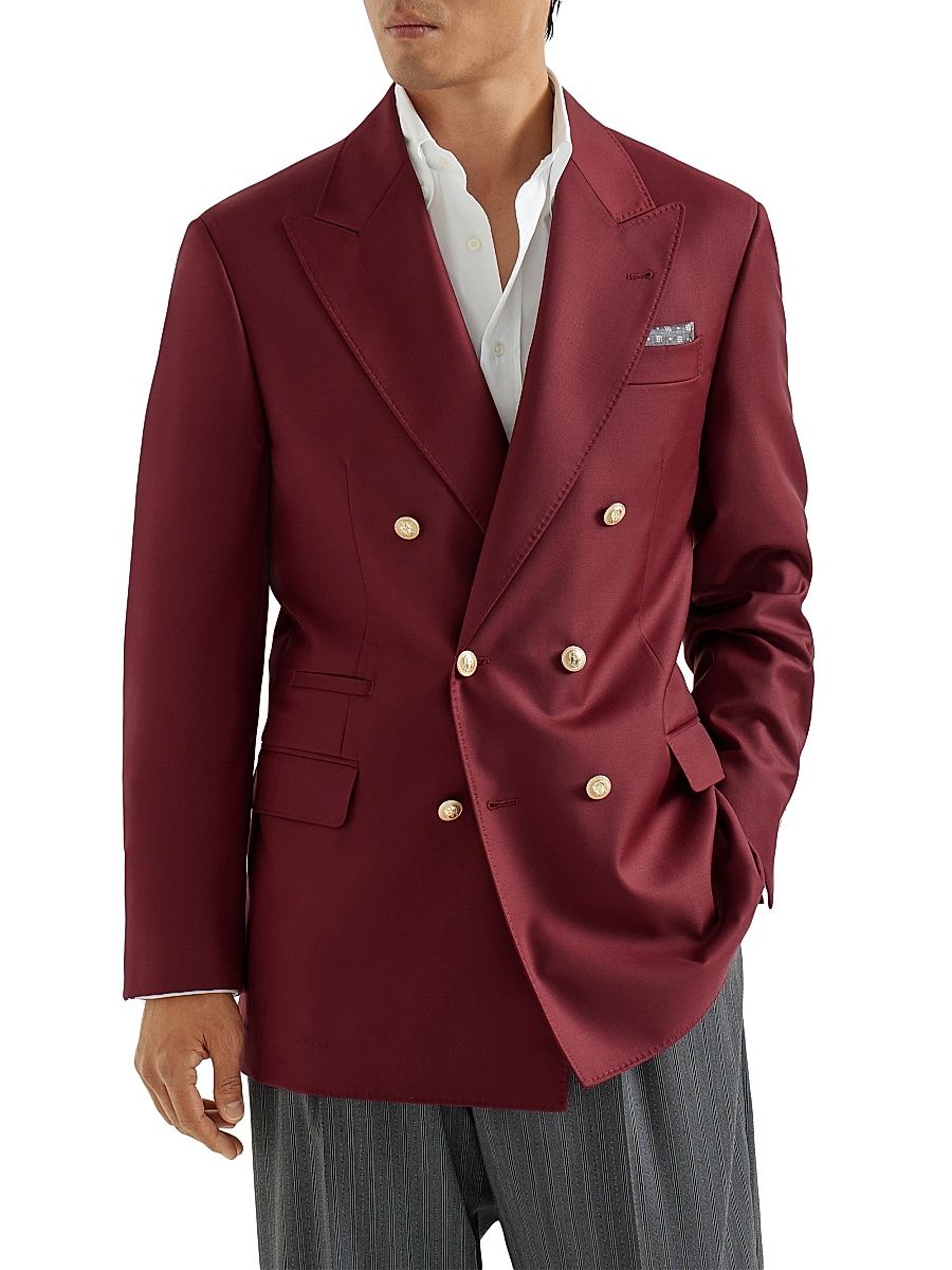 Men's Virgin Wool Batavia One and a Half Breasted Tailored Blazer - Cherry - Size 42