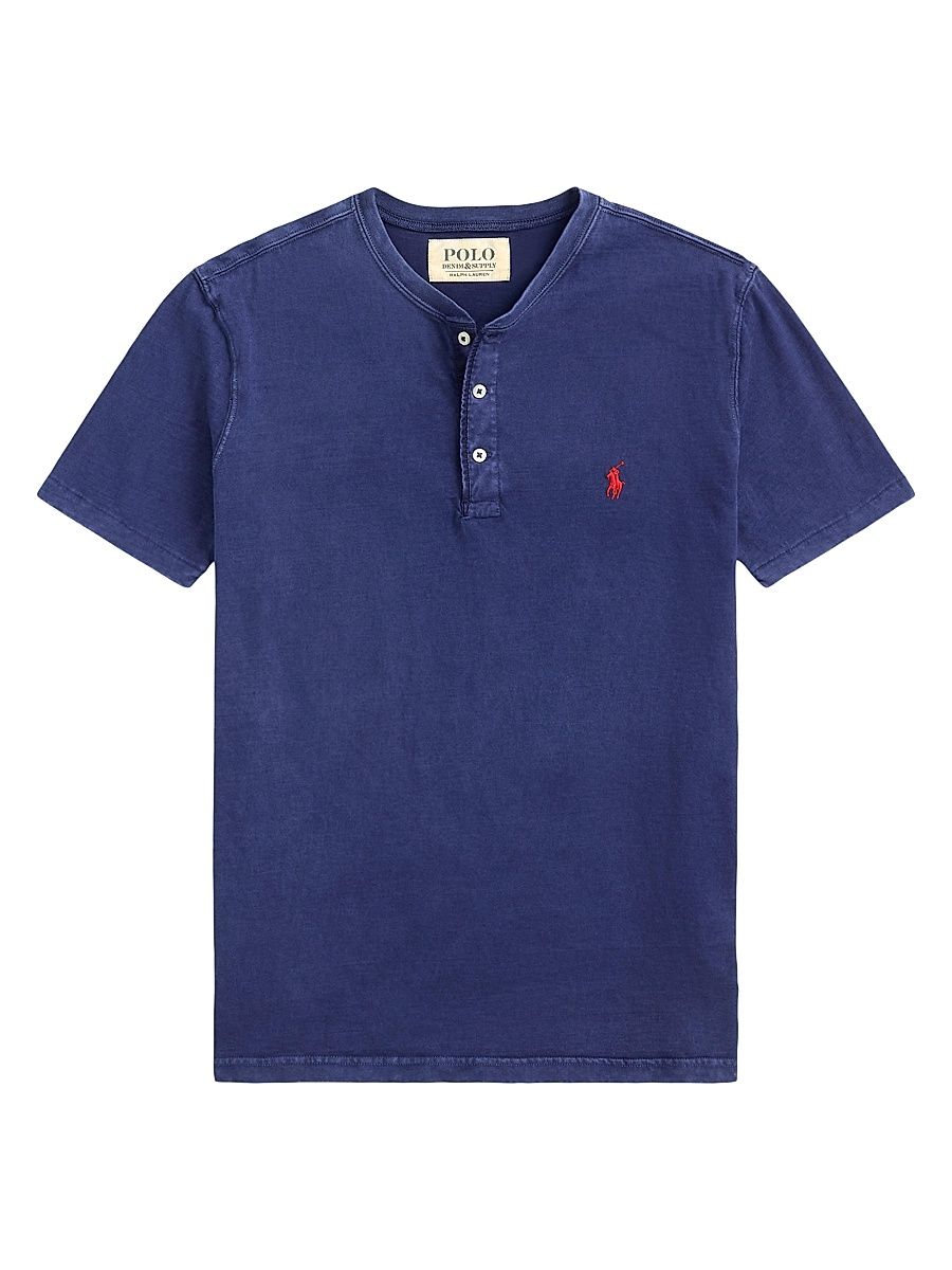 Men's Slub Jersey Short-Sleeve Henley Shirt - Cruise Navy - Size XXL