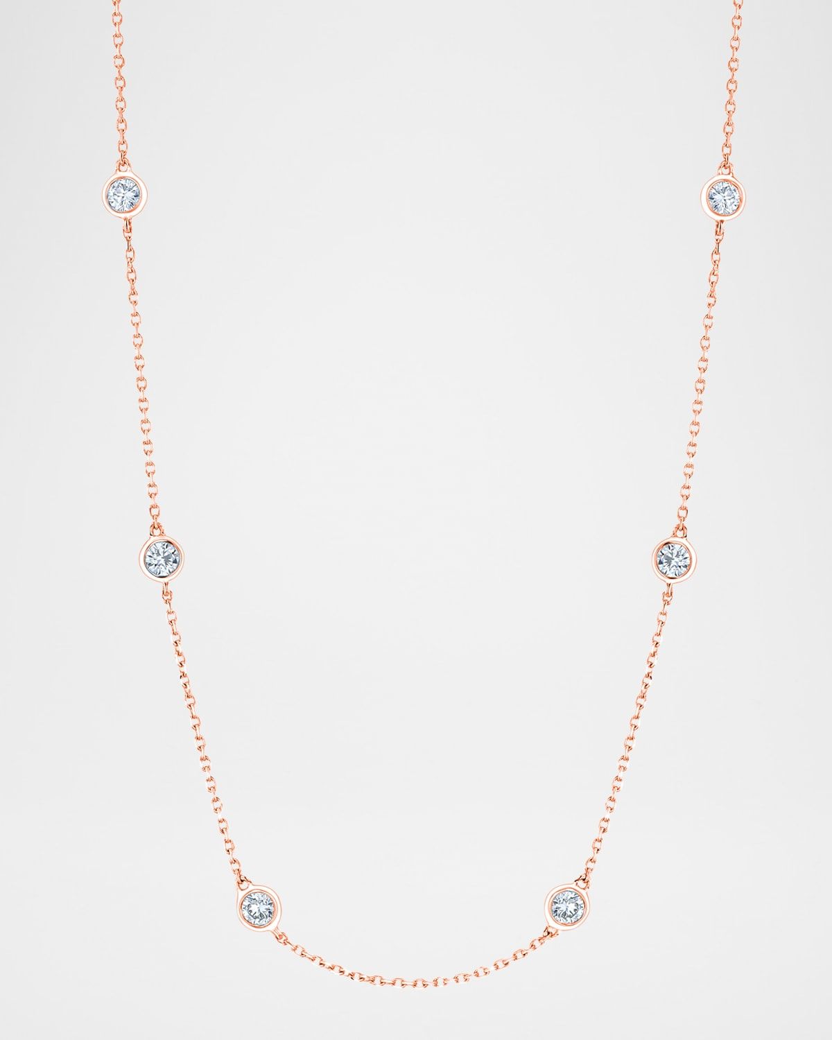 18K Gold Handmade Bezel Diamond Station Chain Necklace, 16"L, 0.80tcw