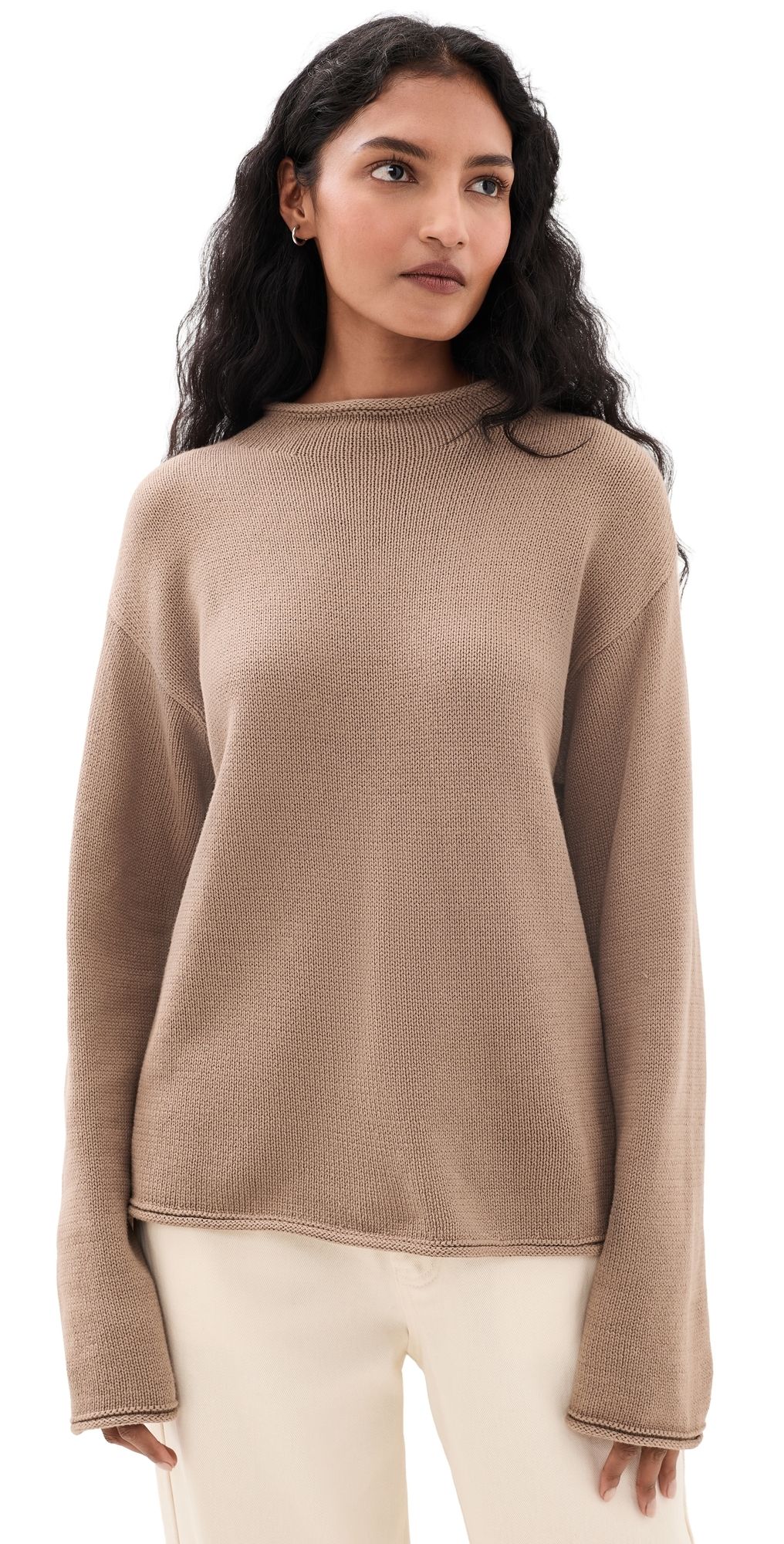 Splendid Elsie Roll Neck Sweater Taupe Grey M