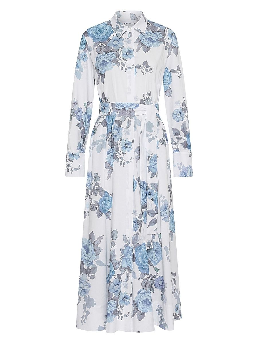 Women's Stretch Cotton Poplin Shirt Dress - Light Blue - Size 12