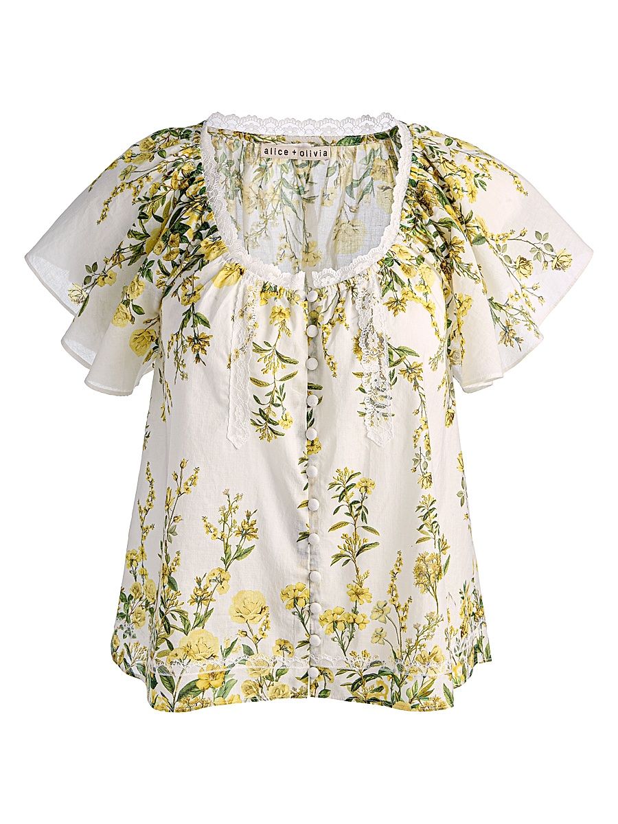 Women's Odette Floral Cotton Top - Fresh Air Butter - Size XL