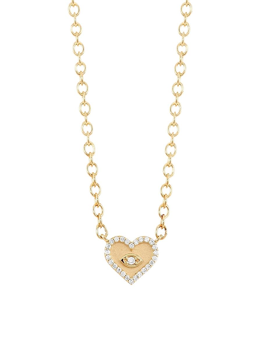 Women's 14K Yellow Gold & Diamond Small Evil-Eye Heart Pendant Necklace