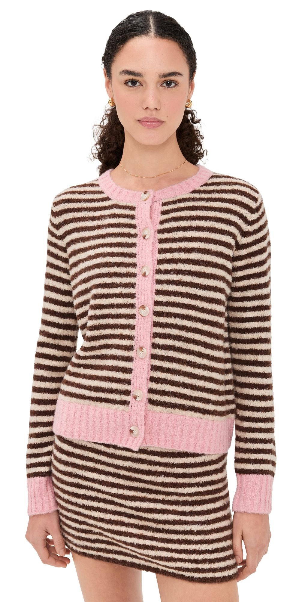 Another Girl Stripe Cardigan Chocolate/Cream Stripe S