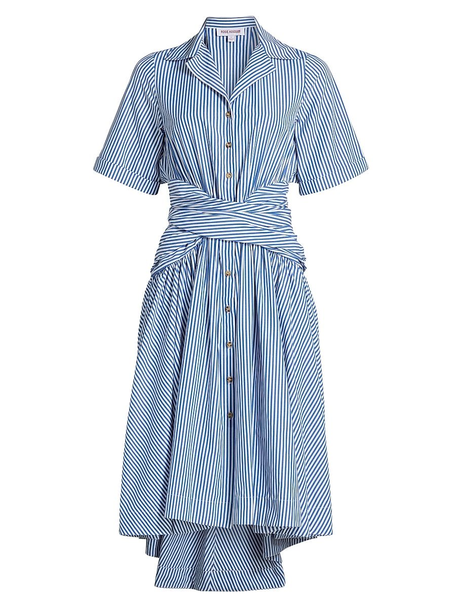 Women's Stripe Tie Shirtdress - Blue Stripe - Size 6