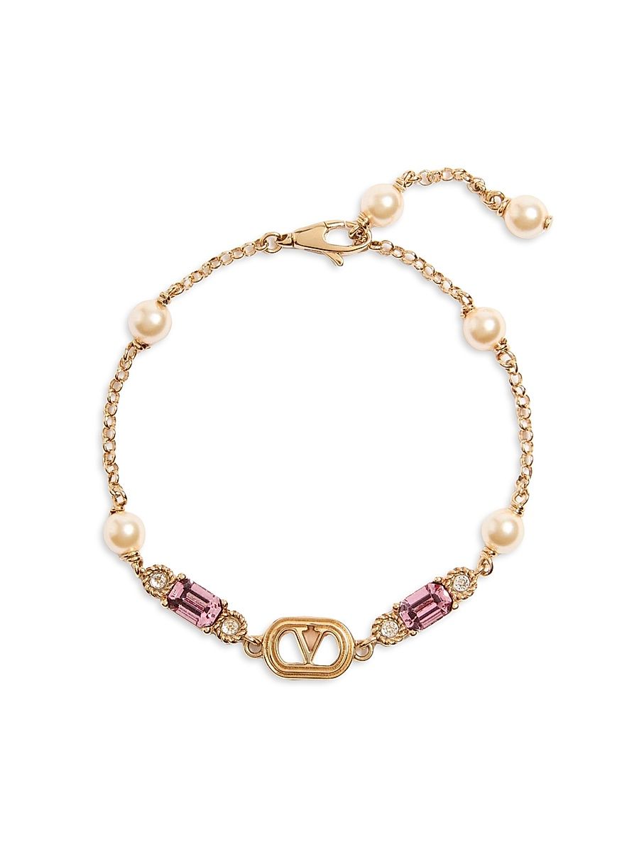 Women's Ovalette Bracelet in Metal, Pearls and Swarovski Crystals - Gold - Size Medium