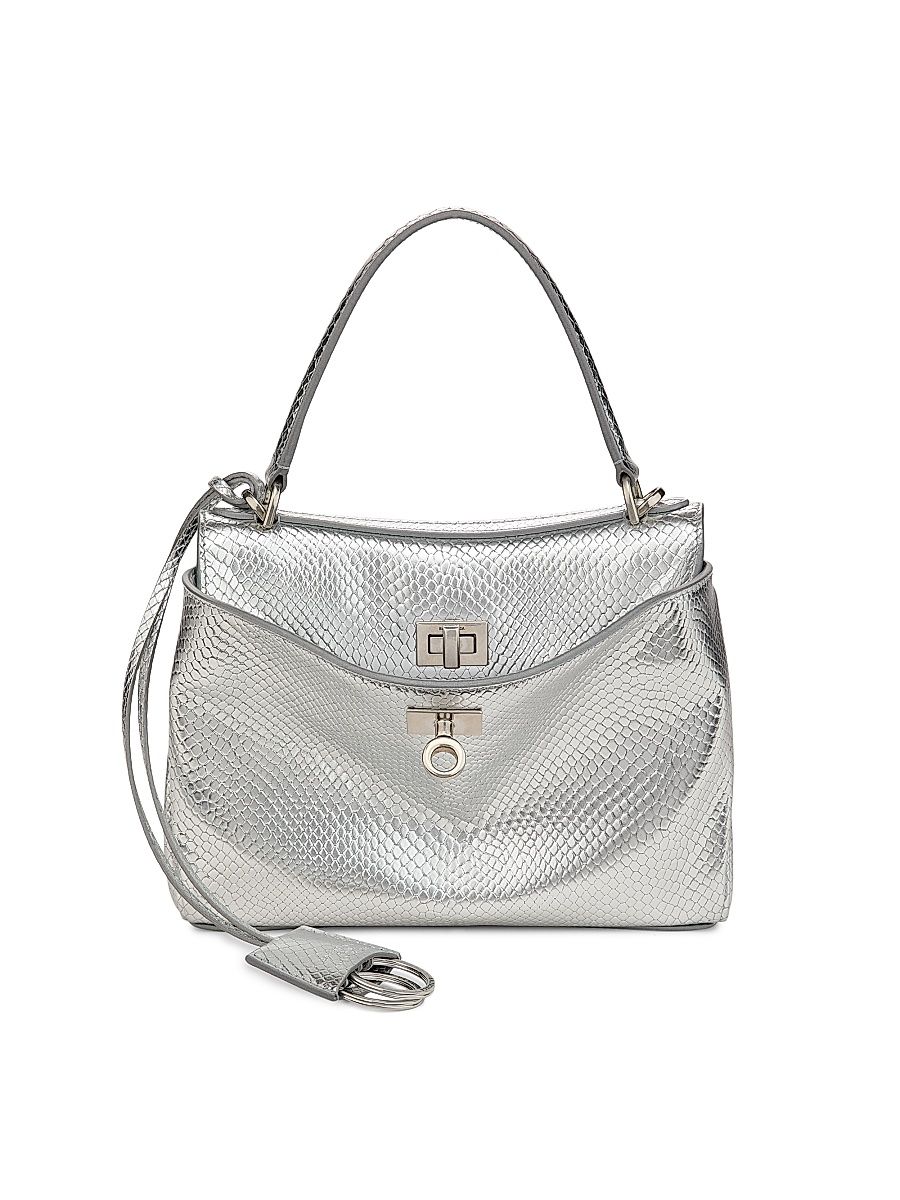 Women's Rodeo Embossed Leather Top Handle Bag - Silver