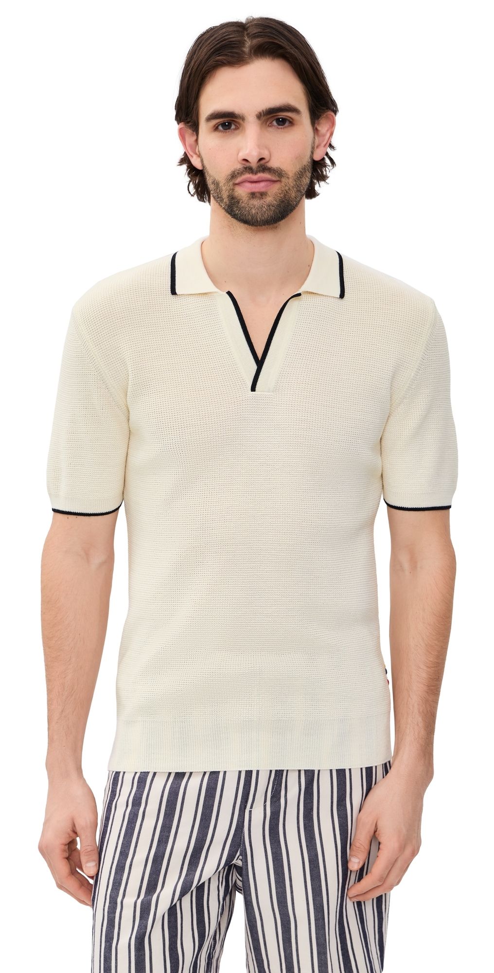 Orlebar Brown Horton Stripe Polo White Sand M