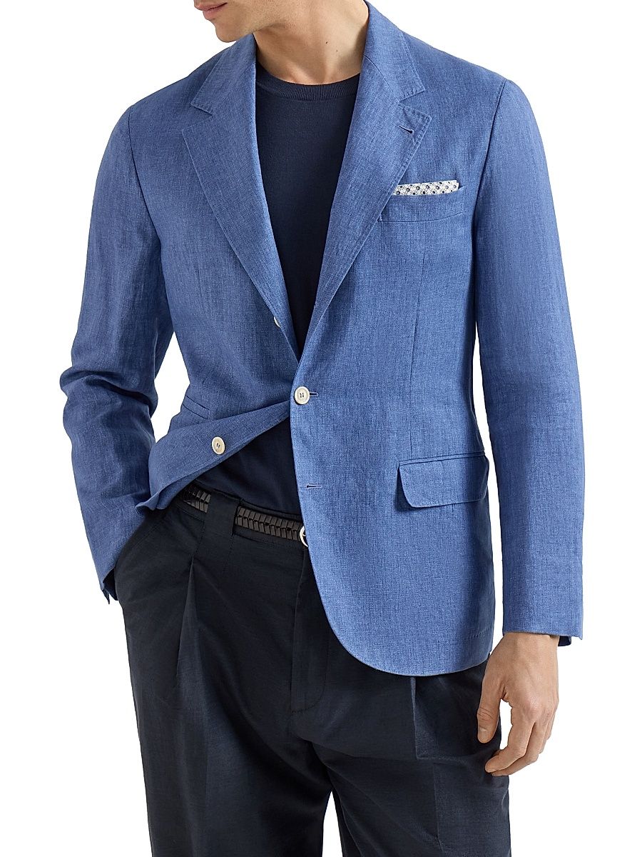 Men's Délavé Linen Deconstructed Blazer - Denim - Size 40