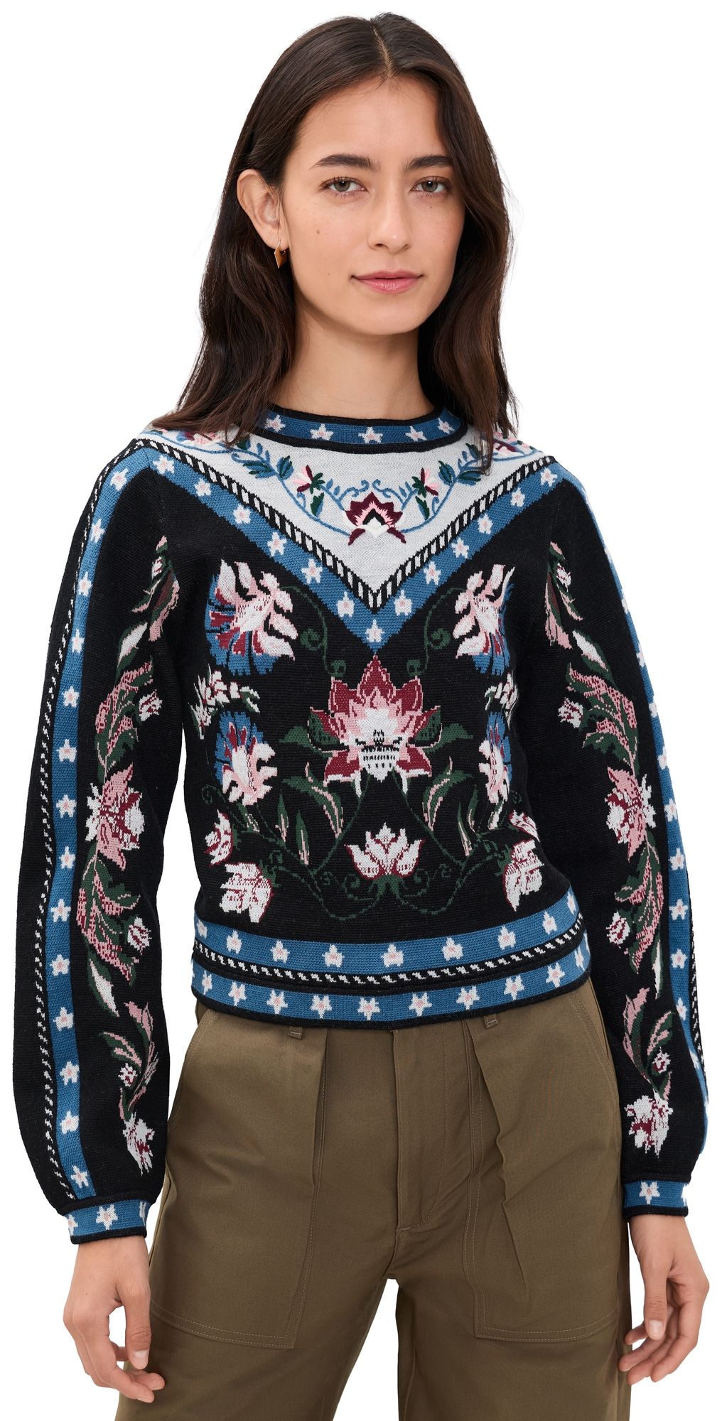 FARM Rio Natalia Floral Knit Sweater Burgundy XL